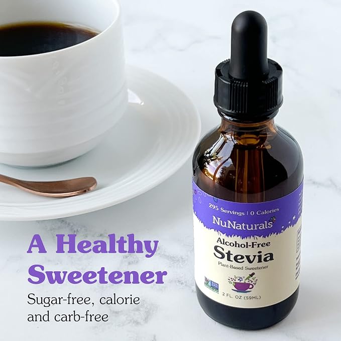 NuNaturals Liquid Stevia, Sugar-Free Sweetener, Plant-Based Sugar Substitute, Zero Calorie, Unflavored, Alcohol-Free, 2 oz