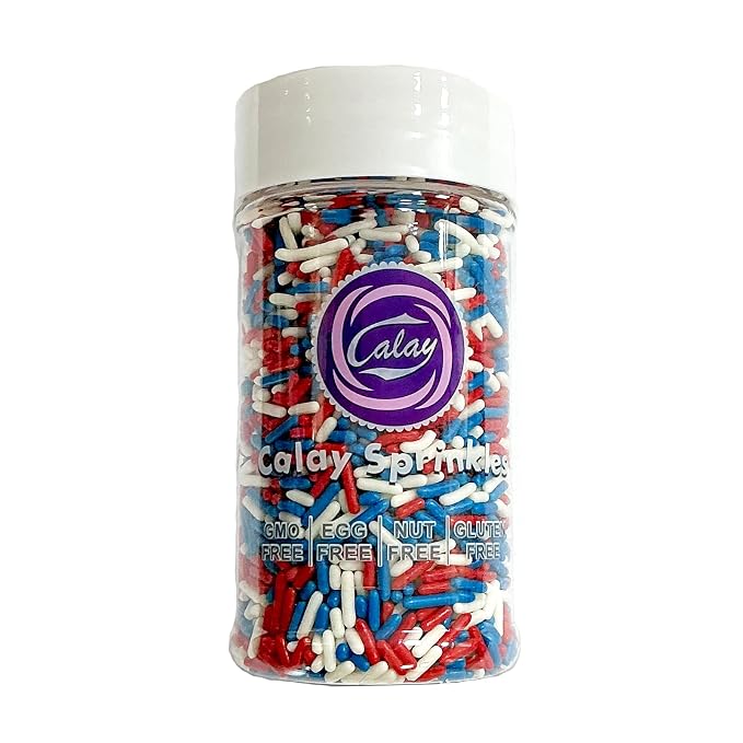 Homipooty Patriotic Sprinkles Edible Red White and Blue Jimmies Sprinkles for Cake Decorating Fourth of July Sprinkles 78g/2.75oz Cookie Cupcake Topper Ice Cream
