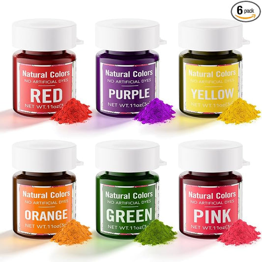 Natural Food Coloring Powder Set - No Artifical Dyes, Vivid Powder Food Color Dye, Water Based All Nature Colorants for Cake, Frosting, Cookies, Baking, Red Green Pink Purple Orange Yellow,3g/Jar