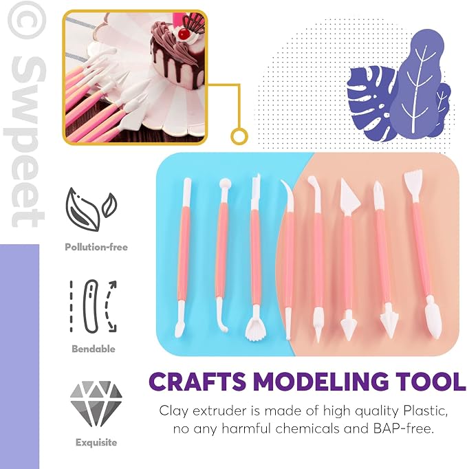 Swpeet 36Pcs Silver Clay Extruder Gun Fondant Sugar Paste Extruder Clay Cake Sculpture Gun, Ball Stylus Dotting Tool with Plastic Scraper, Cake Decorating Supplies Modeling Tool