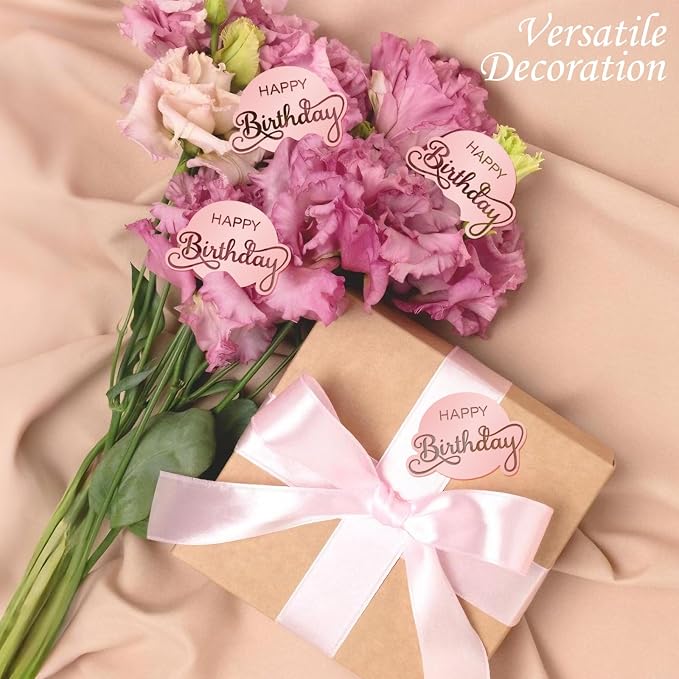 20 Pcs Mirror Acrylic Happy Birthday Cupcake Toppers Pink Happy Birthday Cake Topper Engraved Mini Cake Picks for DIY Birthday Gift Flower Bouquet Pastries Desserts Decor