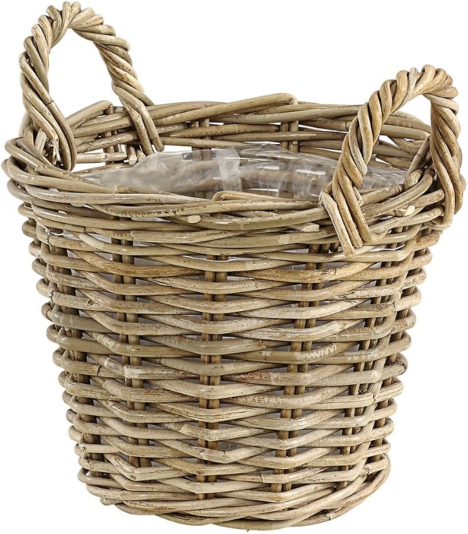 Dehner 3679727 Rattan Basket with Handles Diameter 35 cm Height 25 cm Rattan Weave Grey/Brown