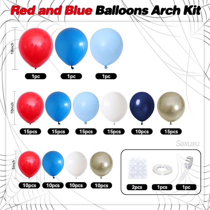 Red and Blue Balloon Arch Kit, Red White Blue Balloon Garland Kit, Sand Gold Balloons Navy White Balloons For Independence Day Baseball Theme Baby Shower Birthday Party Decorations