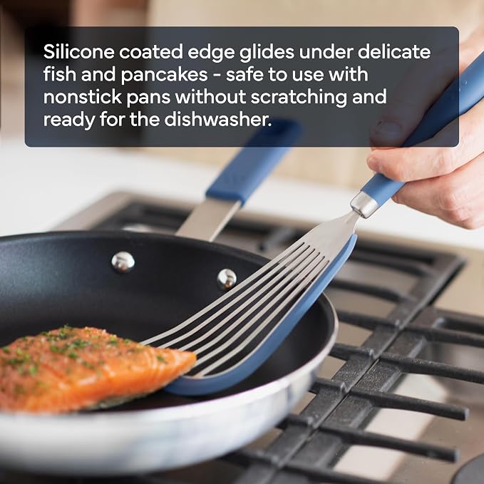 Misen Fish Silicone Spatula - Slotted Turner for Cooking - Perfect for Frying - Heat Resistant - Dishwasher Safe -1mm Thick Flexible Flipper - Soft Silicone Grip Handle for Easy Use