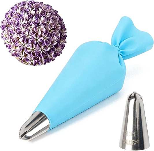 No. 131 Stainless Steel 6-Petal Flower Piping Tip with Reusable Silicone Piping Bag – Cake Decorating Supplies for Cupcakes, Cookies, and Baking