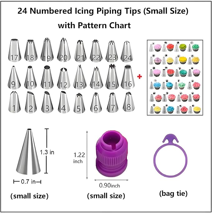 ANSLYQA Cake Decorating Kit, 193 Pcs Baking Tools | Cake Turntable, Leveler, 24 Numbered Icing Tips, 2 Spatulas, 3 Scrapers, 50 Pastry Bags, 50 Cupcake Liners & More, (Purple)