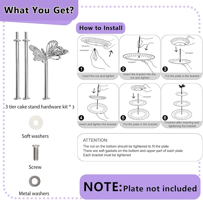 3 Sets 3-Tier Cupcake Stand Hardware Fittings, Zinc Alloy Cake Plate Stands Handle Fittings, Metal Cake Stand Holder Fruit Plate Stand Fitting Hardware Rod, Tiered Tray Hardware Kits (A)