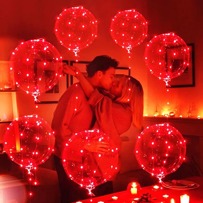 LED Balloons 10 PACKS, 20 Inches Light Up BoboBalloons Helium Style,Glow Bubble Balloons for Christmas Wedding Birthday Valentines Day Halloween Party Supplies Decorations (Red light)
