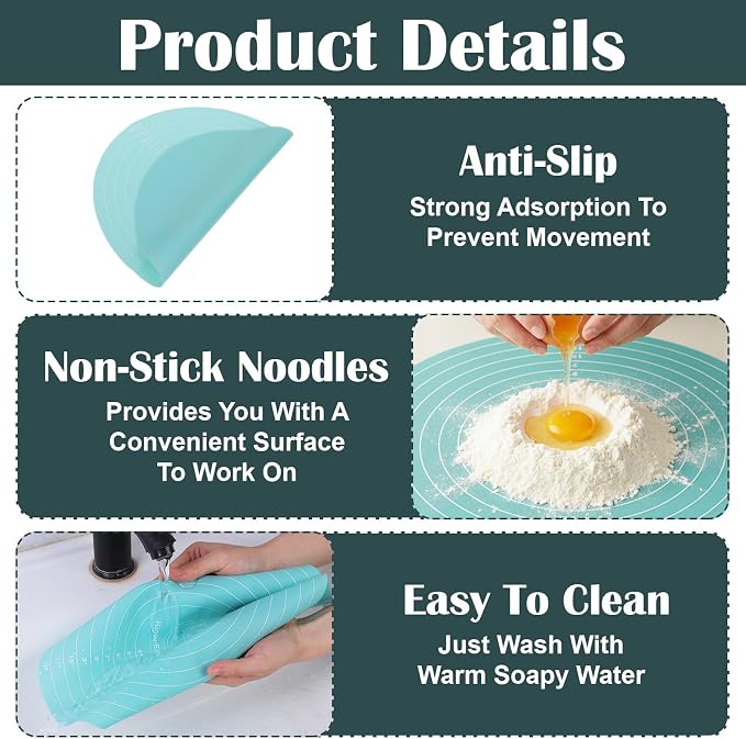 Round Silicone Baking Mat, 11.8In Baking Mat for Rolling out Dough, Round Silicone Mats, Heat Resistant Pastry Bakings Mats with Size Measurement Specification, Non-Stick, Blue