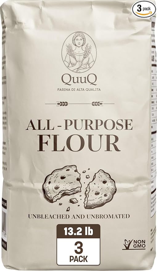 QuuQ All Purpose Flour 3 Pack 13.2 lb (6 kg) – Unbleached Unbromated Enriched Wheat Flour, Non-GMO Baking Flour for Bread, Cookies, Cakes, Pizza & Baking