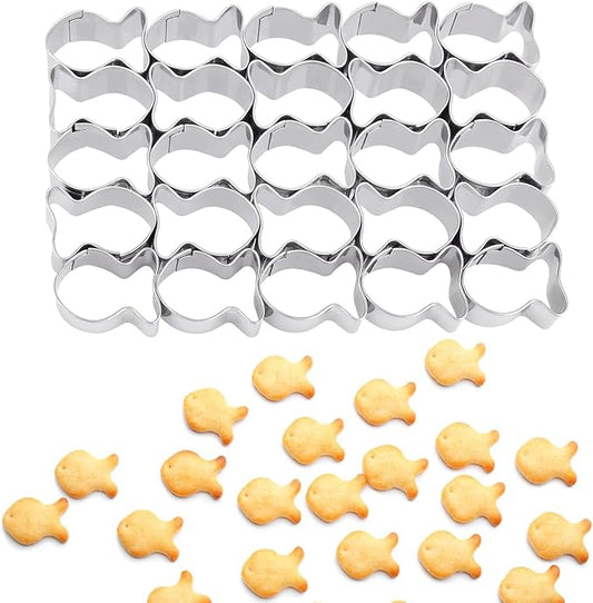 Cracker Cutter for Gold Fish,Stainless Steels Small Cookie Cutters,25 Cavity Fish Cookie Cutter,Mini Gold Molds for Crackers,Non-stick Dough