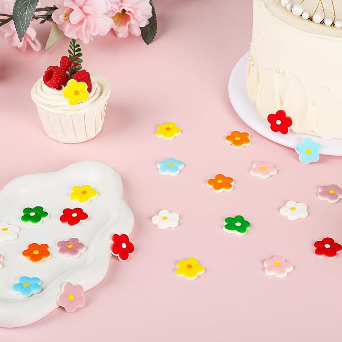 Edible Flowers Icing Decoration 32 Count Blossoms Royal Icing Decorations Daisy Sugar Wedding Flowers Sprinkles for Baking Cupcakes Ice Cream Waffles Cookies Birthday Cake (8 color)