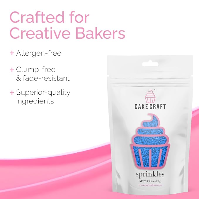 Cake Craft Sprinkles – 3-Pack (100g Each) | Decorating Cakes, Cupcakes, Cookies & More | Blue – Jimmies