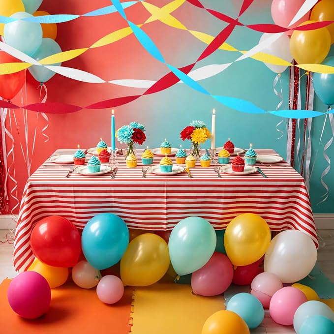 AOYOO Crepe Paper Streamers with Tassels, 8 Rolls (Red, Blue, Yellow) - Party Decorations for Birthdays, Baby Showers, Class Parties, Family Gatherings