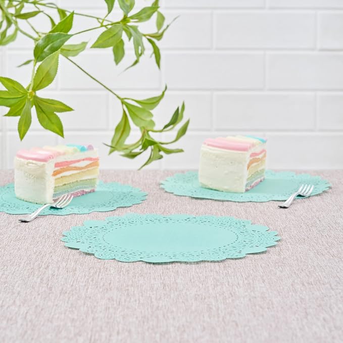 Pastry Tek 8 x 8 Inch Paper Lace Doilies, 4000 Disposable Table Doilies - Elegant Lace Finish, Long Lasting, Teal Paper Doily, for Pastries, Cupcakes, Desserts - Restaurantware
