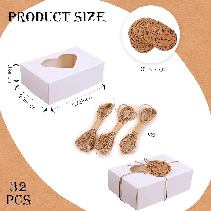 32 PCS White Soap Boxes for Homemade Soap, 3.54 X 2.36 X 1.18 Inch Soap Packaging Gift boxes with Window, Small Rectangular Soap Wrapping Boxes (White)