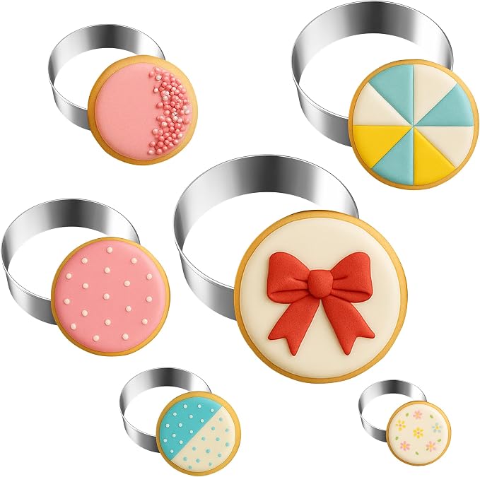 FUSOTO 6PCS Circle Cookie Cutter Set, Large Geometric Stainless Steel Baking Supplies for Homemade Cookies, Round Plaque Cookie Cutters Shapes Biscuit Molds, 6 Sizes (1.5, 2, 2.5, 3, 3.5, 4 Inch)
