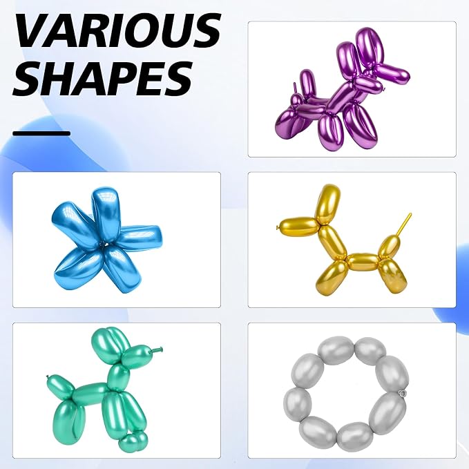 Metallic 260 Balloons - Long Balloons for Arch & Animals, Mix Colors, Kit Includes 50pcs
