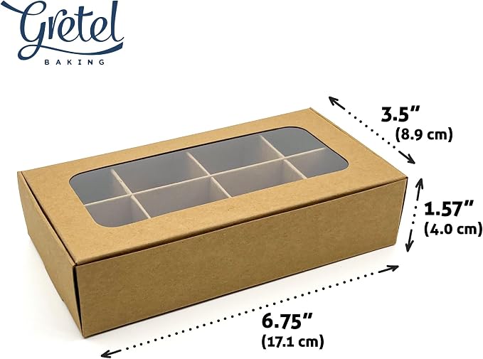 20pcs Kraft Treat Boxes with Window and Dividers | 8 X-SMALL compartments | 6.75 x 3.5 x 1.57 in | Empty candy boxes for gift giving, truffle box - perfect for Valentine's Day