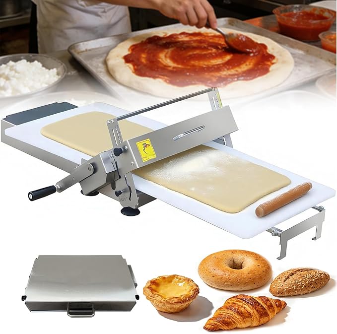 Dough Sheeter Machine, Manual Folding Dough Press, Stainless Steel Pastry Maker, 0-27mm Adjustable Thickness, Attached Press Panel, for Pie, Pizza, Croissants and Puff Pastry Making