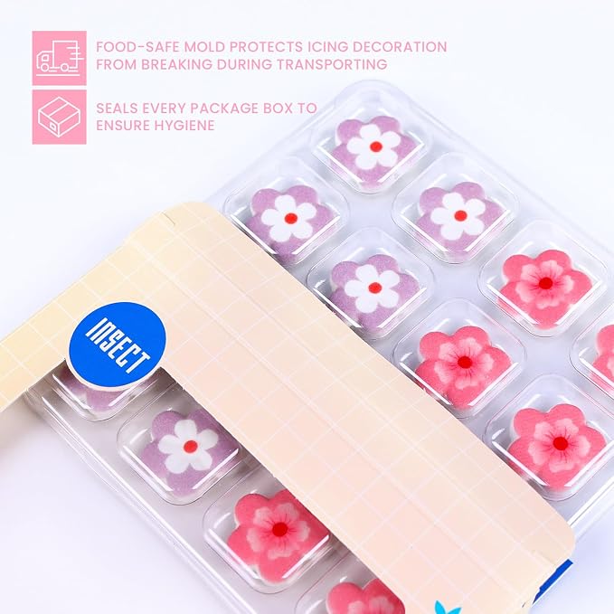 16 pcs Pink Purple Royal Icing Blossoms, Edible Flowers Cake Decorations, Royal Icing Flowers for Cookies, Cupcakes, Ice Cream, Waffles, Cake, Macarons (0.87 Inch)
