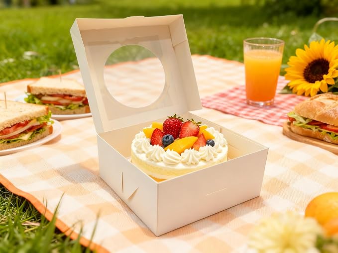 25 Pack Cake Boxes 10x10x5 Inches Cake Box with Windows, White Square Bakery Boxes, Cake Container with Stickers for Cake, Cookies, Pie, Cupcakes-Birthday, Party, Wedding by GBF