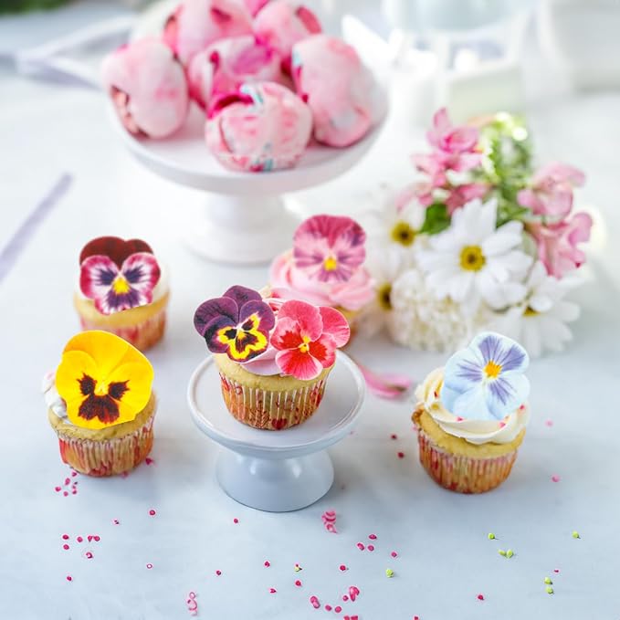 Ephlyn 64Pcs Edible Flower Cupcake Toppers Wafer Paper Flat Cake Toppers Spring Bridal Engagement Baby Shower Birthday Party Cupcake Picks Anniversary Party Supplies