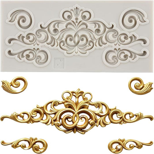 Baroque Fondant Molds Curlicues Scroll Lace Border Candy Silicone Mold For Cake Decorating Cupcake Topper Chocolate Gum Paste Polymer Clay Set Of 1