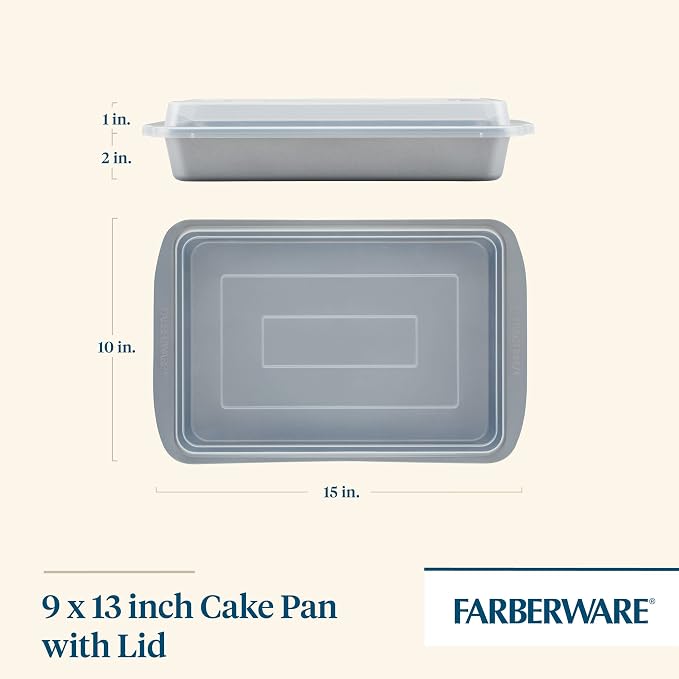 Farberware GOLDEN BAKE Bakeware Nonstick Rectangular Cake Pan with Lid, Kitchen Supplies, 9-Inch x 13-Inch, Gray