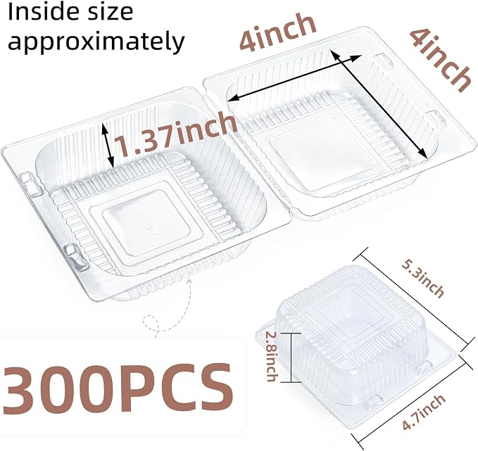 300 Pack Clear Clamshell Food Containers, Disposable Plastic Hinged Clamshell Take Out Container with Lids, To Go Food Containers for Dessert, Hamburger, Cakes Slice, Cookies, Salads, Snacksetc