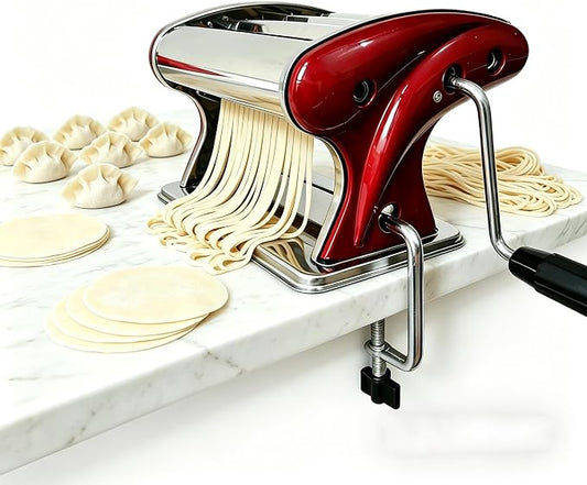 XINGYUEXUAN Manual Pasta Maker Machine, Stainless Steel Hand Crank Noodle Maker with 2mm & 4mm Cutters, Adjustable Dough Roller & Pasta Cutter for Homemade Spaghetti, Fettuccine, Lasagna, Dumpling