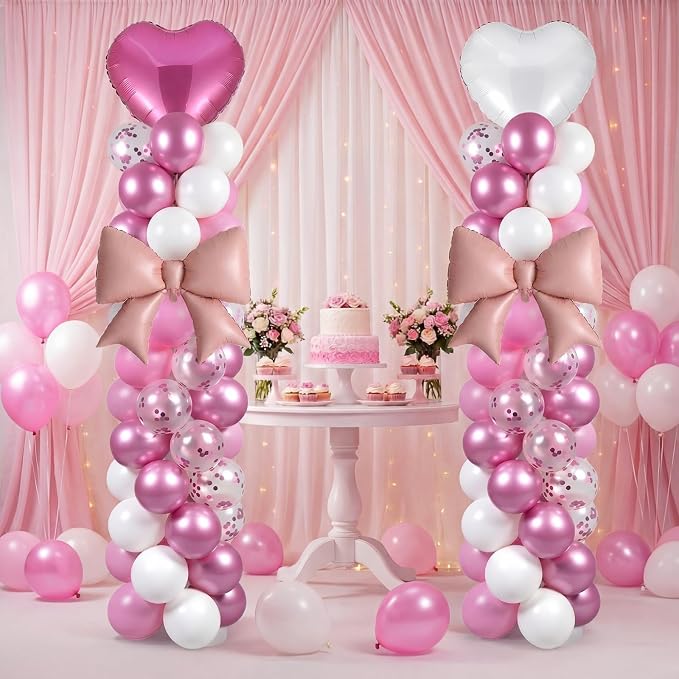 Skylety 2 Sets Pink and White Balloon Column Stand Kit Adjustable Pink White Balloon Stand with Bases for Birthday Wedding Anniversary Graduation Party Baby Shower Decorations Supplies