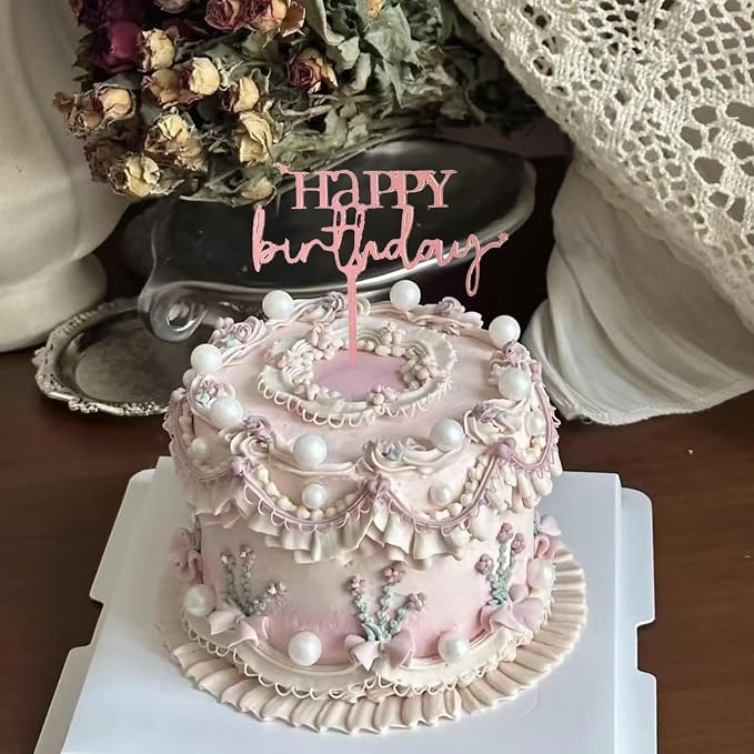 Rose Gold Cake Topper, 6pcs Acrylic Cake Toppers for Birthday Decorations