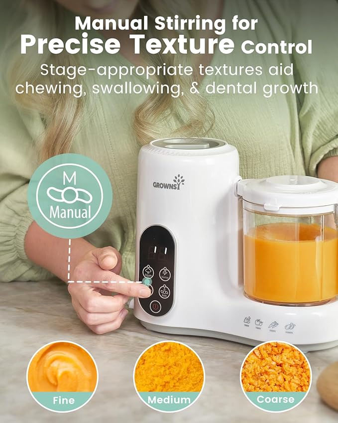 Grownsy Baby Food Maker with Steam Basket, One Step Baby Food Processor Steamer Puree Blender Grinder Mills Machine, Auto Cooking Grinding and Sterili-zing for Healthy Homemade Baby Food, White