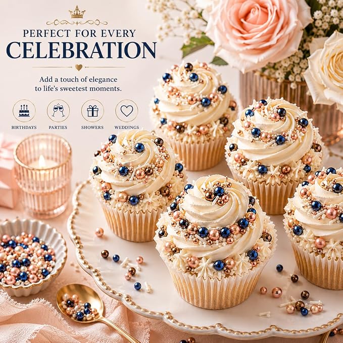 Confect Love Disco Balls Confectionery Sprinkles, Blue Yellow Gold White Mix, Decorative Candy Pearls | Vegan, Gluten-Free, Soy-Free, Dairy-Free, Palm Oil-Free – 4.2 Oz