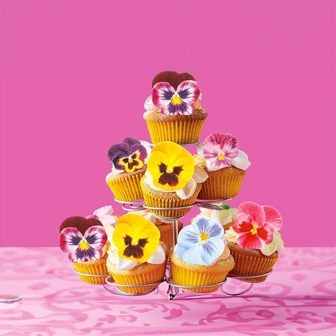 Ephlyn 64Pcs Edible Flower Cupcake Toppers Wafer Paper Flat Cake Toppers Spring Bridal Engagement Baby Shower Birthday Party Cupcake Picks Anniversary Party Supplies