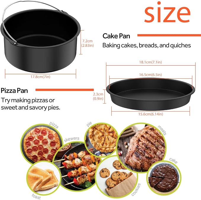 2Pcs Air Fryer Accessories, 7 Inch Air Fryer Pizza Cake Pan and Baking Cake Barrel Deep with Non-Stick Coating,Round Airfryer Baking Cake Pan Accessory Set
