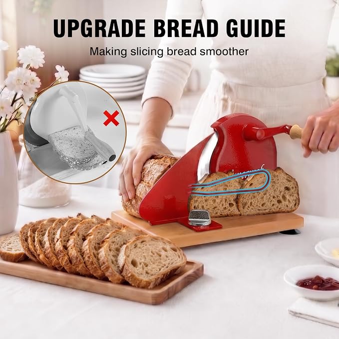 vanerepok Manual Bread Slicer Adjustable Thickness for Homemade Sourdough | Hand Crank Bread Cutter with Scale & Stable Suction Cups & Wood Base for Even Slicing Perfect Baking Gift for Home Bakers