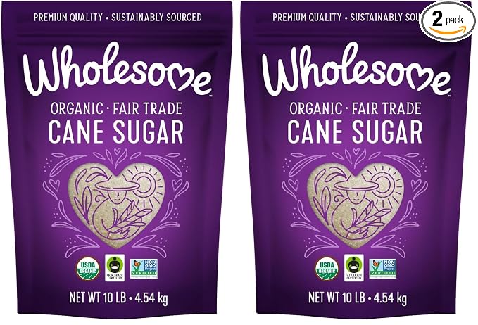 Wholesome Sweeteners 10-Pound Organic Cane Sugar, Fair Trade, Non GMO, Gluten Free, Pure & Vegan, for Baking and Sweetening (Pack of 2)