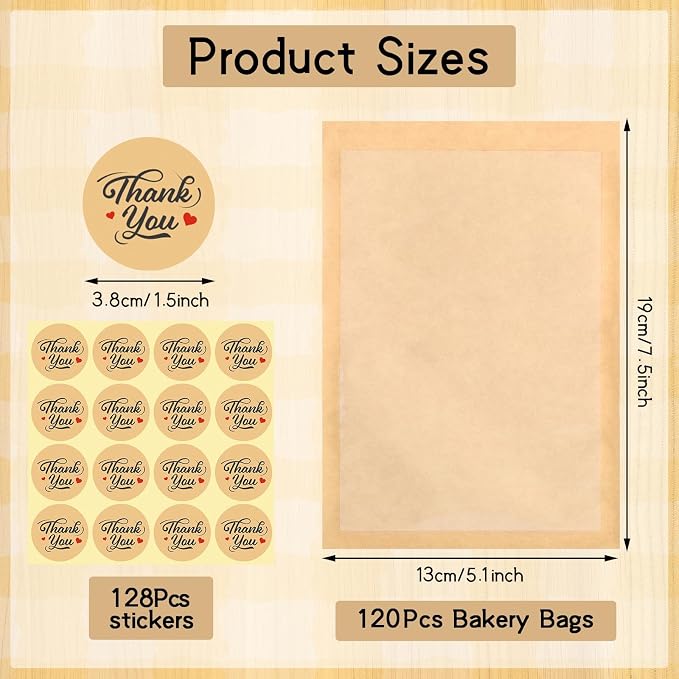 120 Pack Cookie Bags with Seal, 5.1x7.5 Inch Self Sealing Paper Bakery Bags with Window, Heat Sealable & Grease Resistant To Go Sleeves for Donuts Scone Brownie Snacks