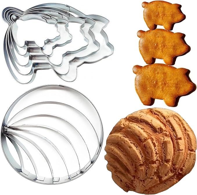 Concha Cutter Mexican Bread Mold 4.1in & 5pc Pig Cookie Cutter Mexican By Doczen - Cortador De Conchas De Pan Mexicano - Concha Stamp Mexican Bread - Moldes Para Marcador De Conchas - Concha Mold