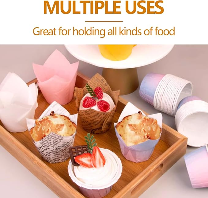 Nordic Paper 100-Piece Cupcake Liners - Food-Safe, Classic Tulip Design, Fits Muffin Tins for Baking & Party