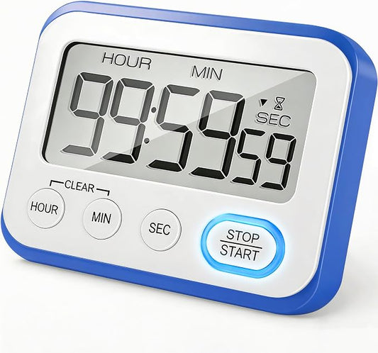 Digital Kitchen Timer Magnetic Loud Alarm, Large LCD Screen Silent/Beeping Multi-Function for Teachers Classroom Kids, Blue