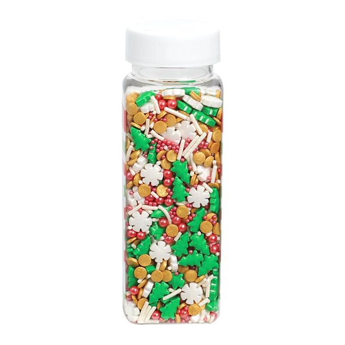 Trees & Snowflakes Red, White, Gold and Green Sprinkles Mix 4.4 oz, Christmas Sprinkles For Cake Decorating, Baking, Ice Cream & More, The Hampton Candy Company