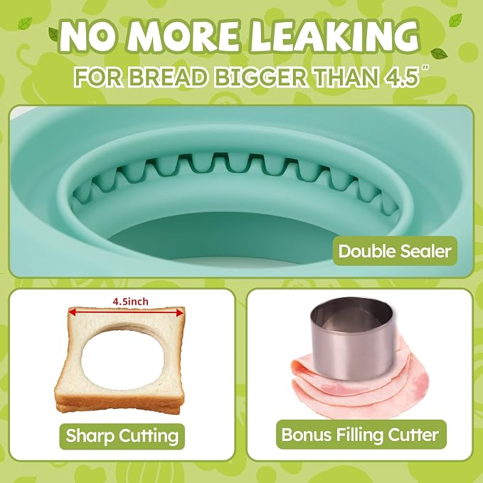 LEPCY Uncrustables Sandwich Maker Sealer Cutter, Crustless Sandwich Cutter, PB&J Uncrustable Maker - Green Square Shape + Blue Round Shape