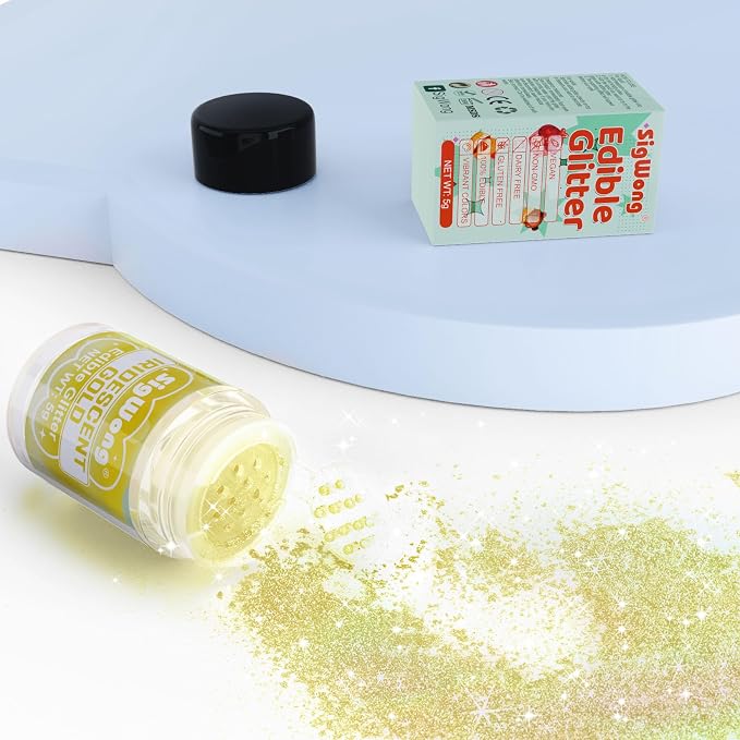 Iridescent Gold Edible Glitter - 5g Food Grade Cake Decorating Shimmering Glitter, Edible Sprinkle Luster Dust for Drinks, Chocolates, Fondant, Strawberries, Cupcakes, Candy, Easter Cookie - Vegan