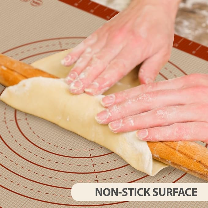 Premium Silicone Baking Mat, 24" x 16" Extra Thick Pastry Rolling & Sourdough Mat with Measurement Guides, Non-Stick Baking Supplies for Making Pizza, Pie, Cookies, and Bread at Home or Bakery