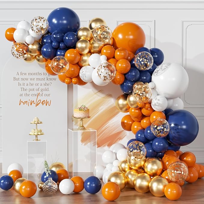 Blue and Orange Balloon Arch Kit 154pcs Orange Navy Blue White Gold and Confetti Balloons for Wedding Baby Shower Cartoon Theme Birthday Party Decorations
