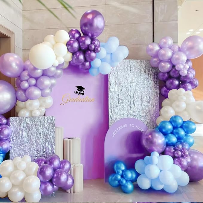 Blue Purple White Balloon Garland Arch Kit, 167Pcs Latex Balloons Different Sizes 18 12 10 5 inch for Girl Princess Winter Wonderland Birthday Baby Shower Party Decorations