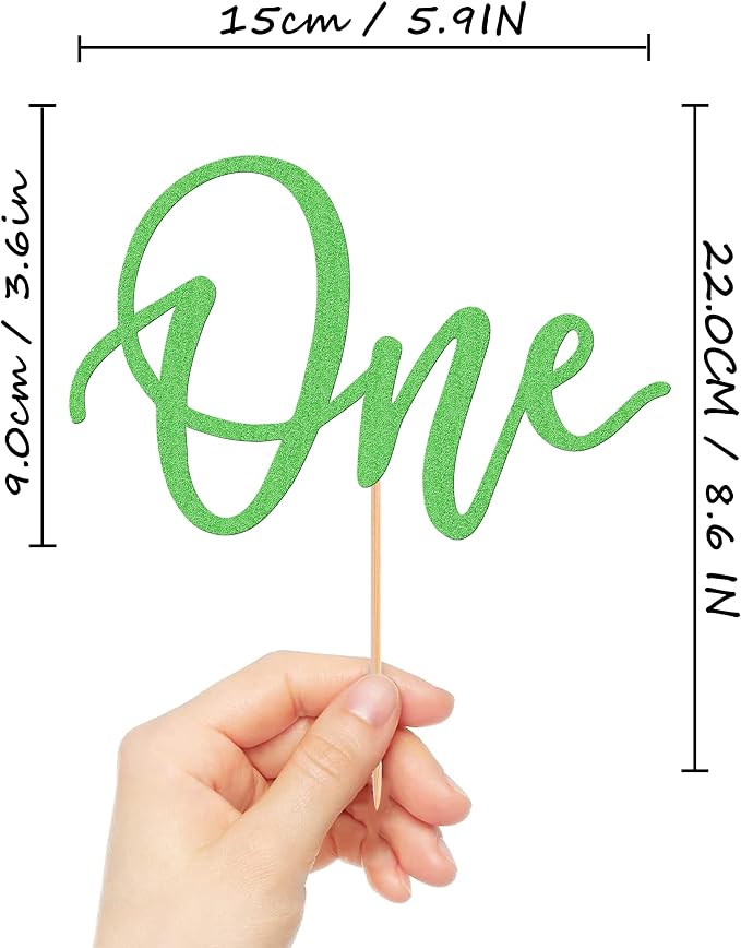 MYAMPED First Birthday Cake Topper - Glitter Green One Sign Cake Decorating Supplies for 1st Birthday, Baby Shower, Gender Reveal, Party or Photo Booth Props (Green)